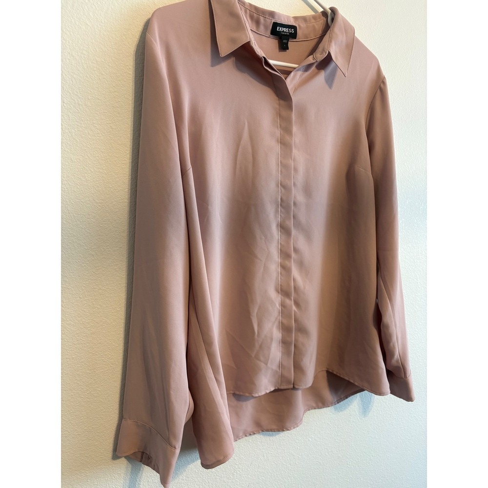 Express Portofino Shirt Womens Lg‎ Dusty Rose Pink Long Sleeve Button Up Blouse - Picture 4 of 6